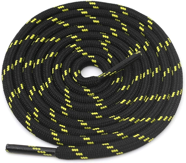 GRAH SANGRAH® (2 Pair) Shoelaces for Hiking Shoes, Outdoor Walking Sneakers, Outdoor Hiking, Climbing, Basketball, Work Boot, Running , Sport Shoes - 120 cm, Black Yellow